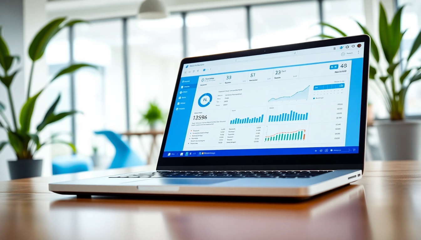 Analyze text using an ai detector tool on a laptop screen in a modern office environment.
