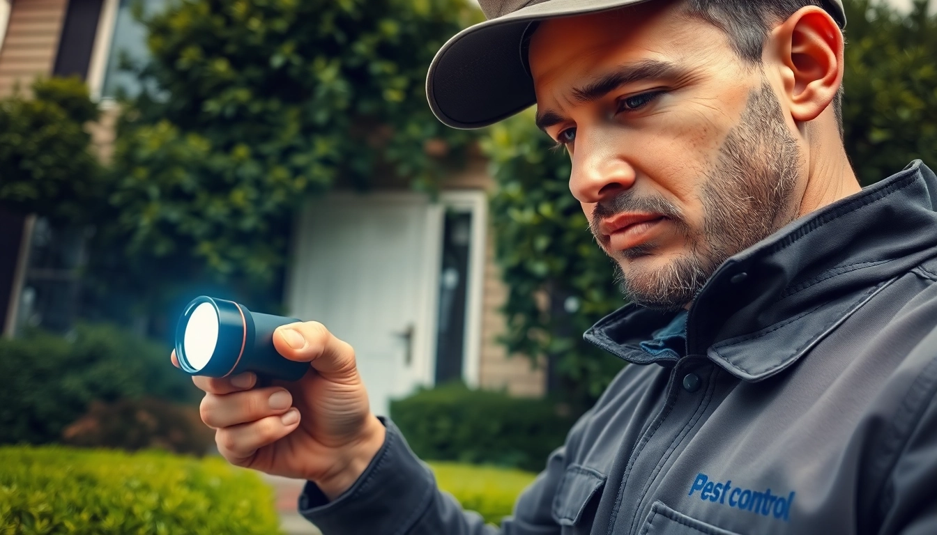 Pest control technician inspecting a home for pest issues with advanced tools.