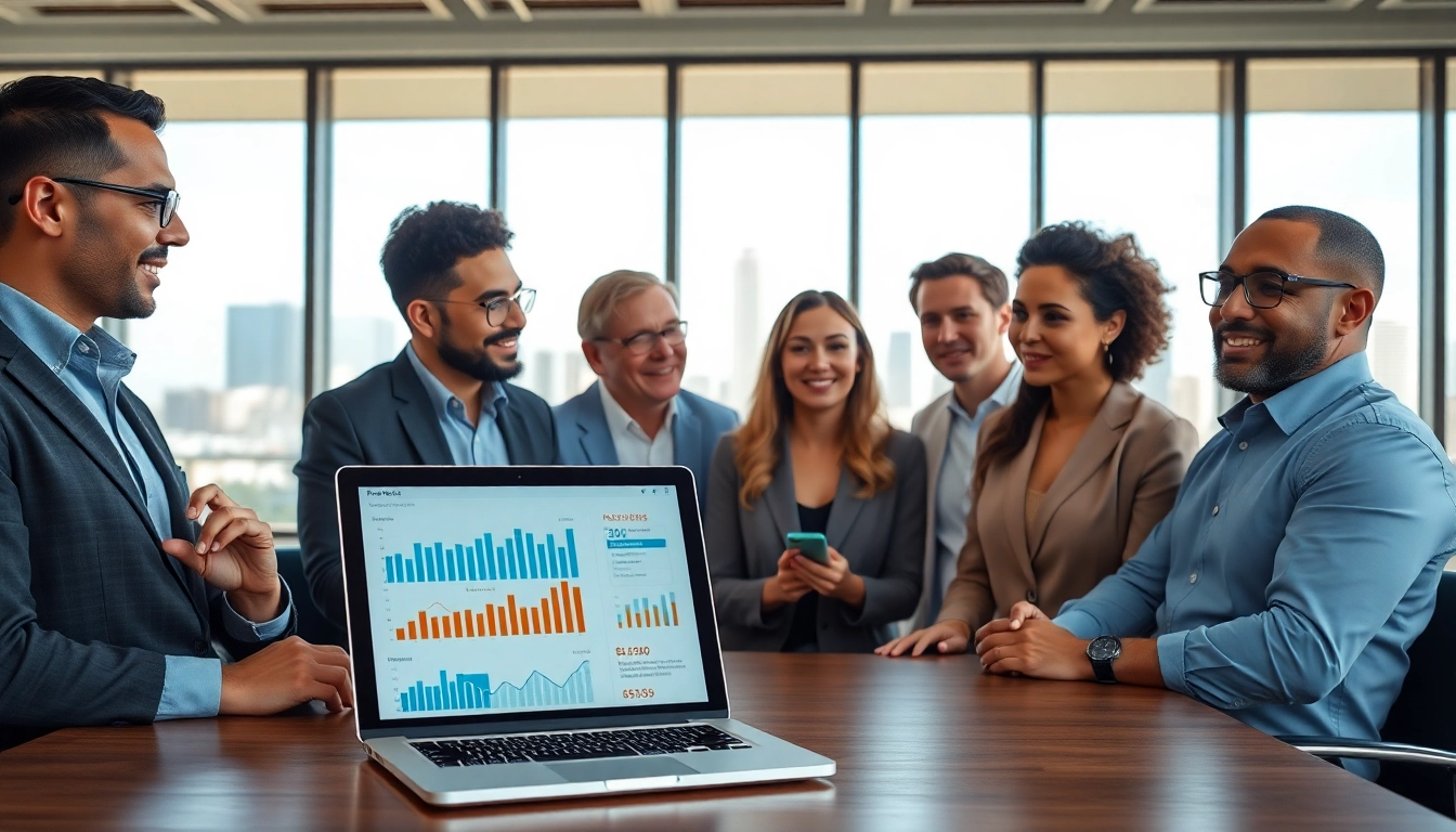 Investissement locatif avec une scène de discussions entre investisseurs en immobilier.