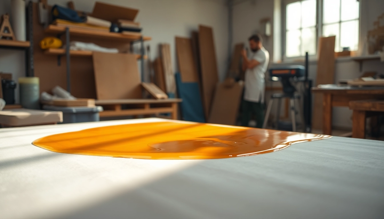 Apply laminating resin smoothly onto fiberglass cloth in a well-lit workshop setting.