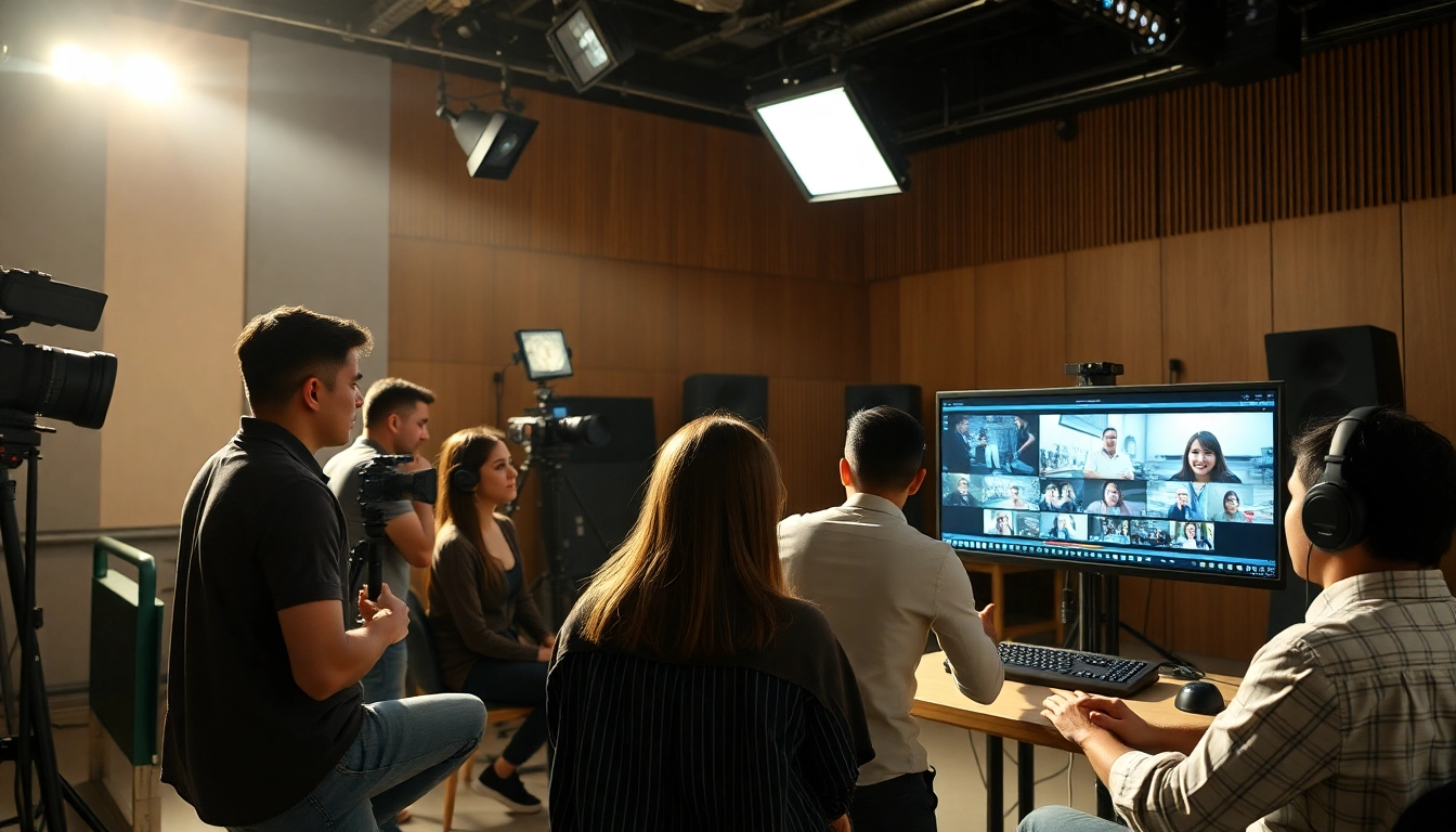 Creating stunning 홍보영상제작 in a modern film studio with collaborative professionals.