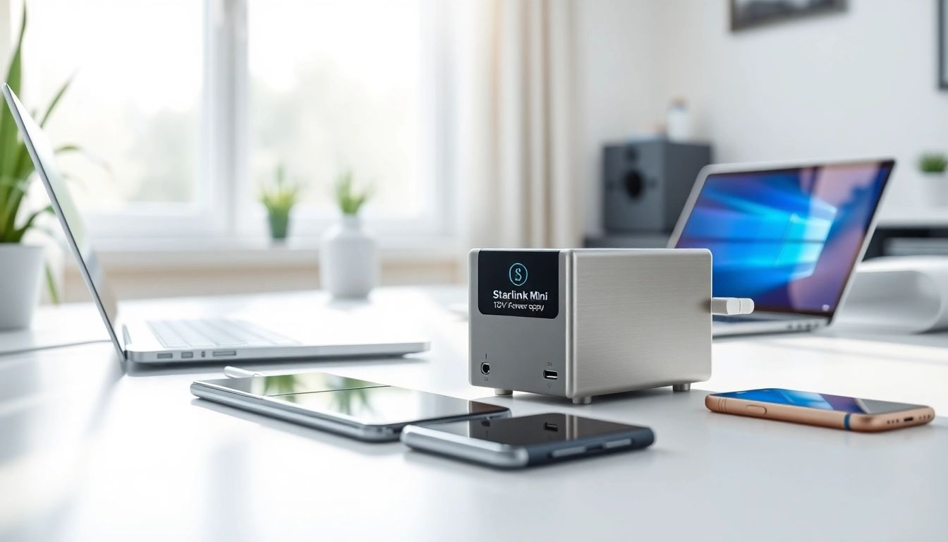 Utilizing starlink mini 12v power supply in a modern home office setting for optimal performance.