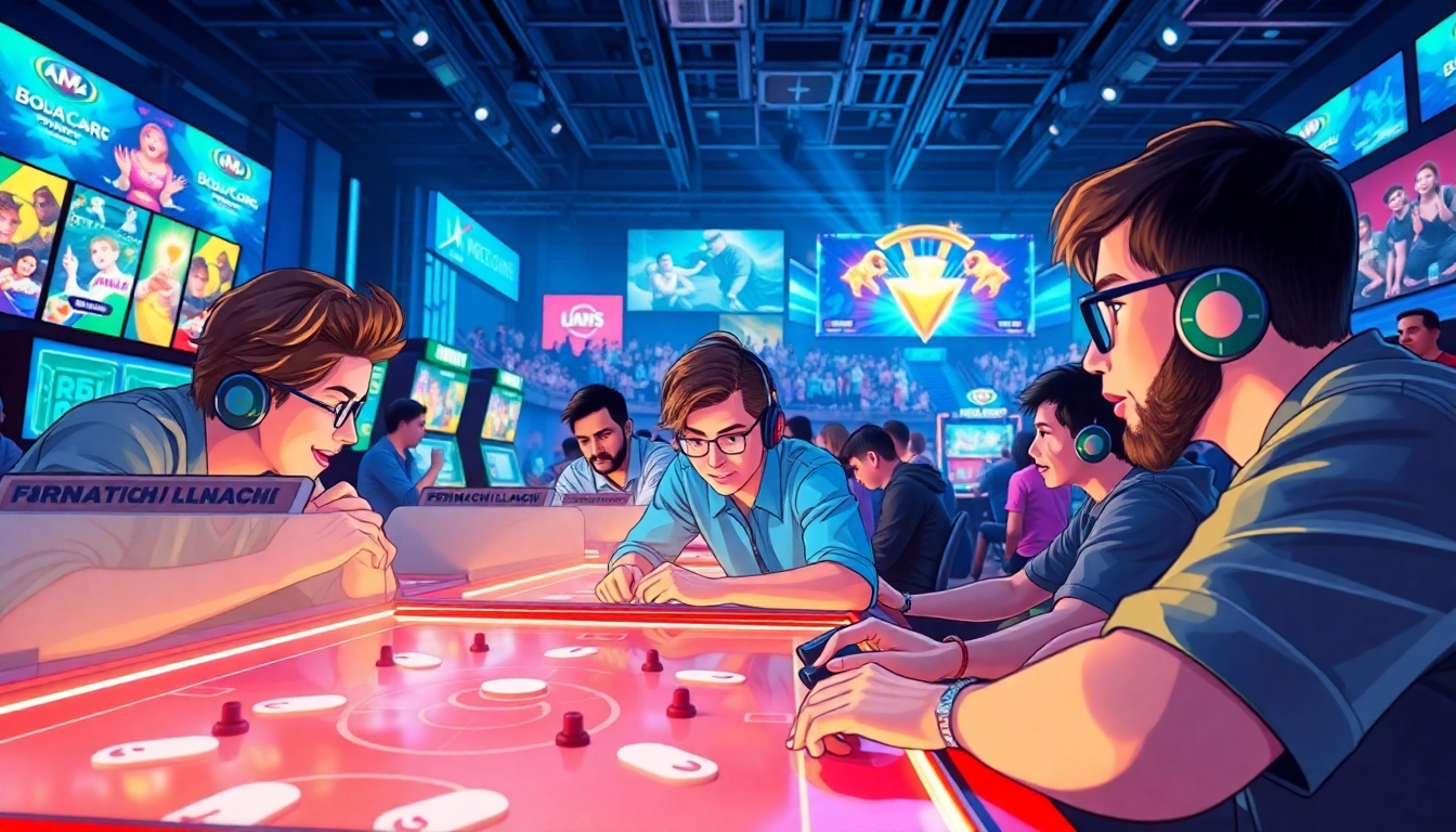 Bermain bolacc game dengan pengaturan arena yang ramai dan penuh warna.