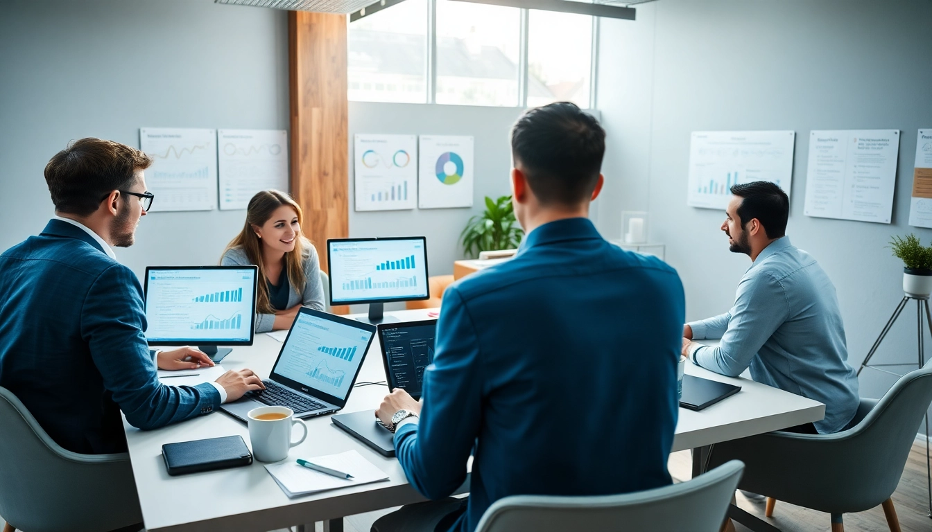 Illustration of a team collaborating on wordpress website management services in a modern office.