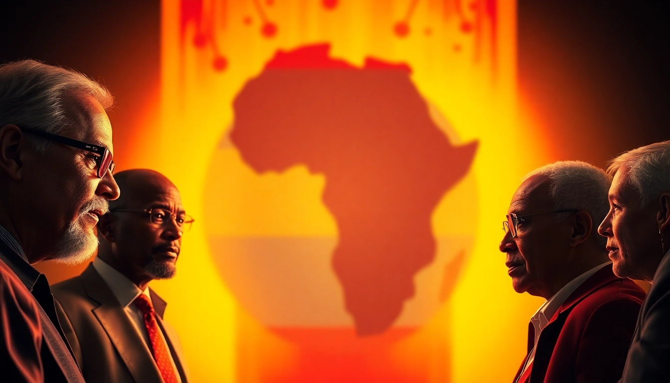 Showcase Russian influence in Africa through leaders collaborating, highlighting cultural ties and partnerships.