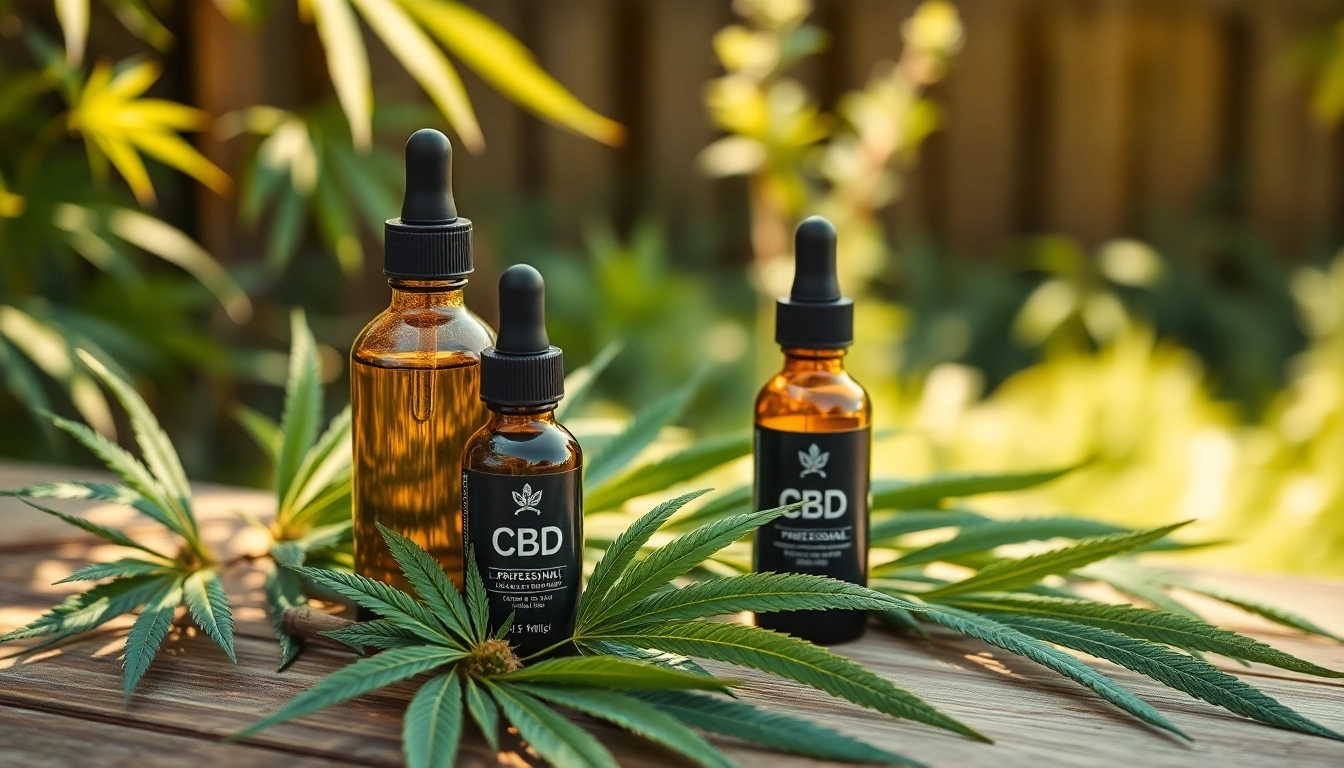 Showcase of CBD Canada oils surrounded by hemp leaves, highlighting natural wellness products.