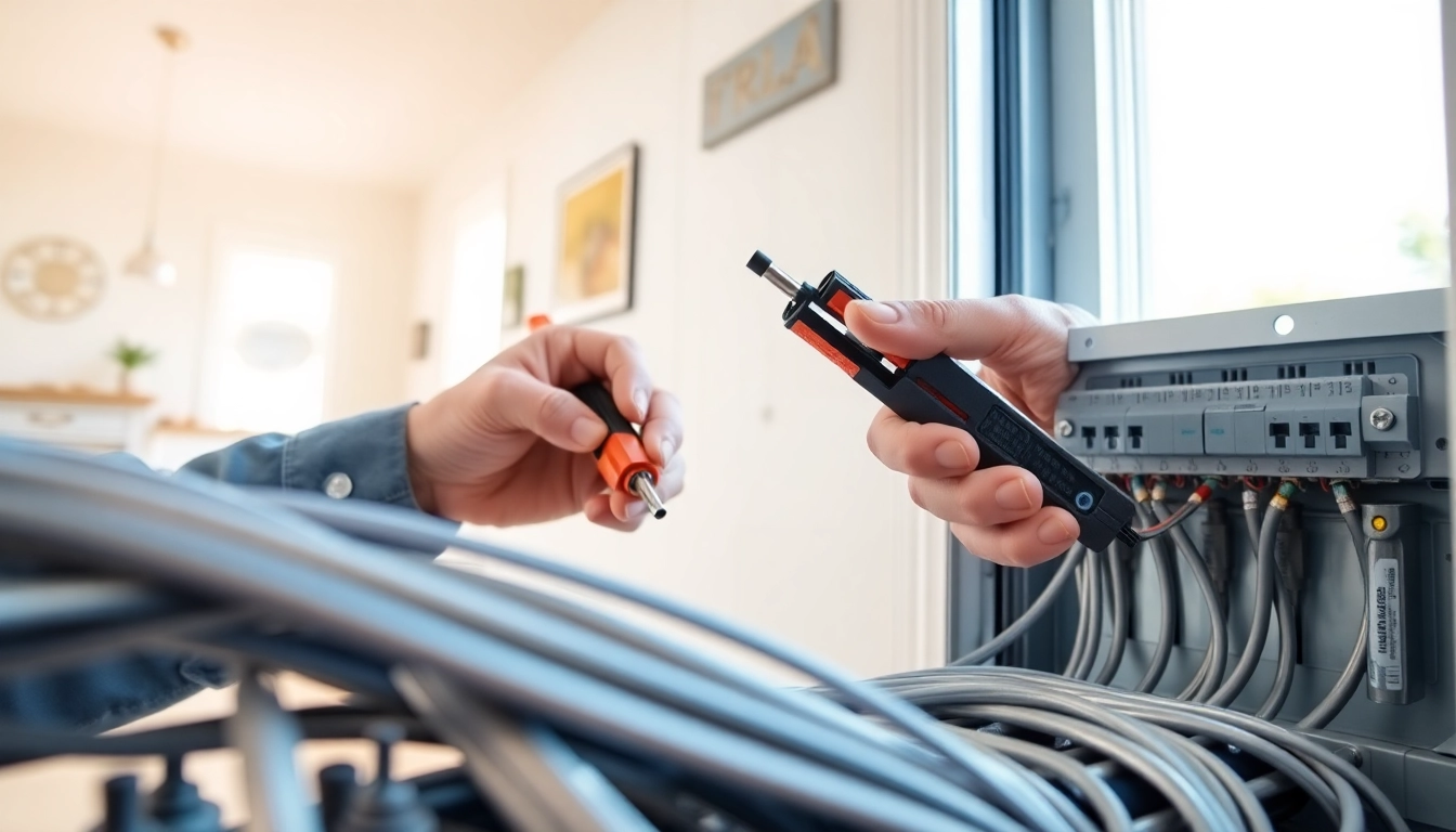 Electrician performing an electrical panel upgrade, showcasing precision and modern tools