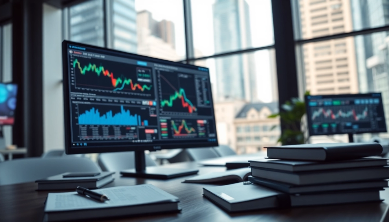 Showcase of trading tools on a computer display in a professional office setting.