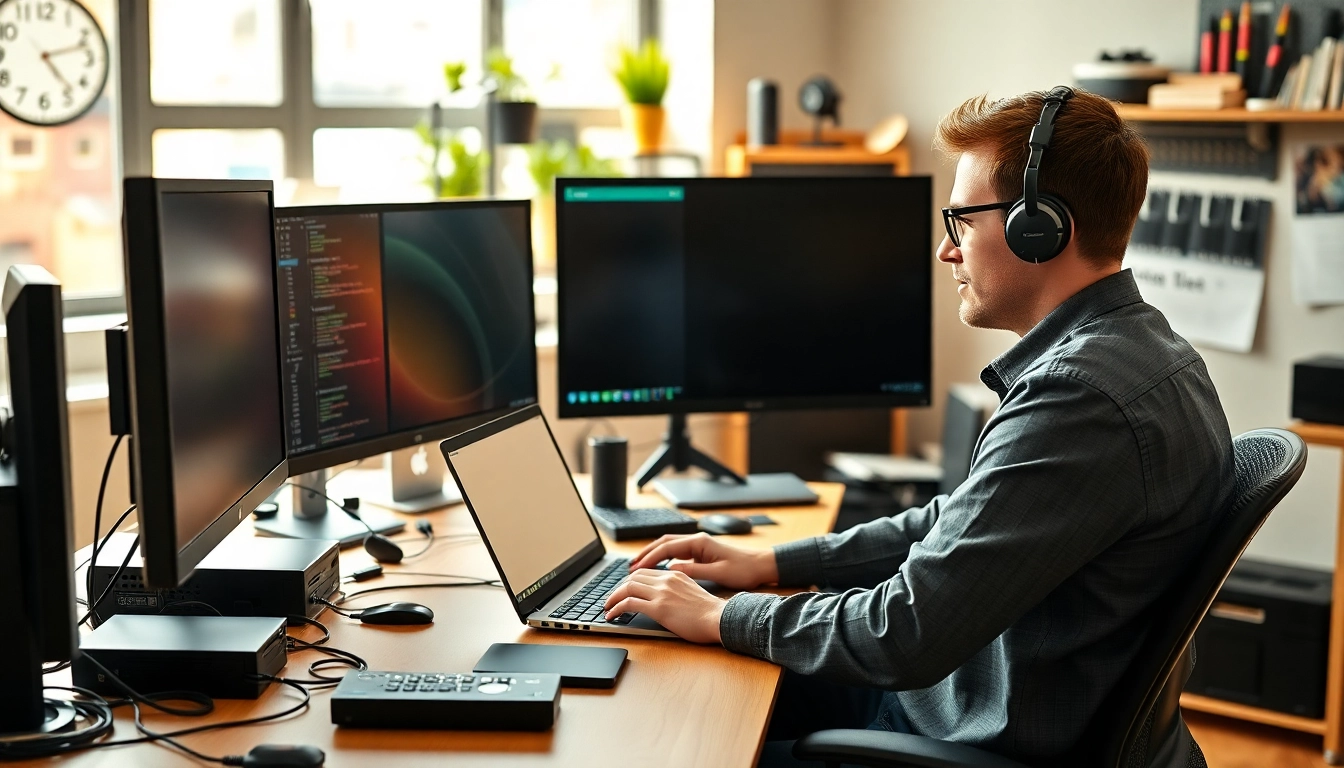 Providing computer help through technical support in a professional workspace.