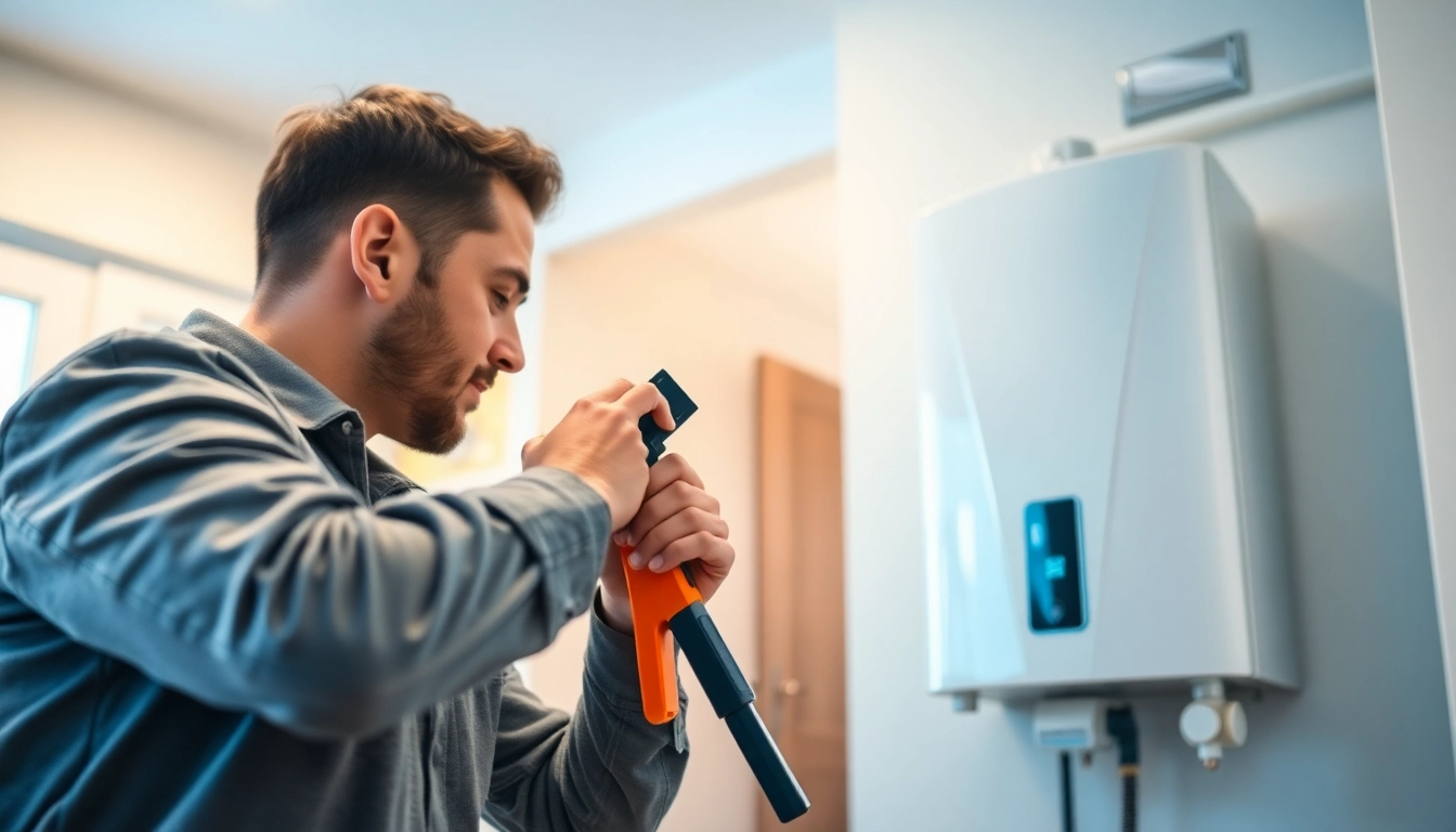 Expert raleigh water heater installation being performed by a skilled technician, showcasing modern plumbing.