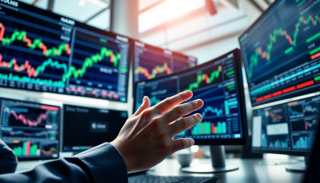 Engaged trader utilizing trading tools with advanced software in a professional setting.