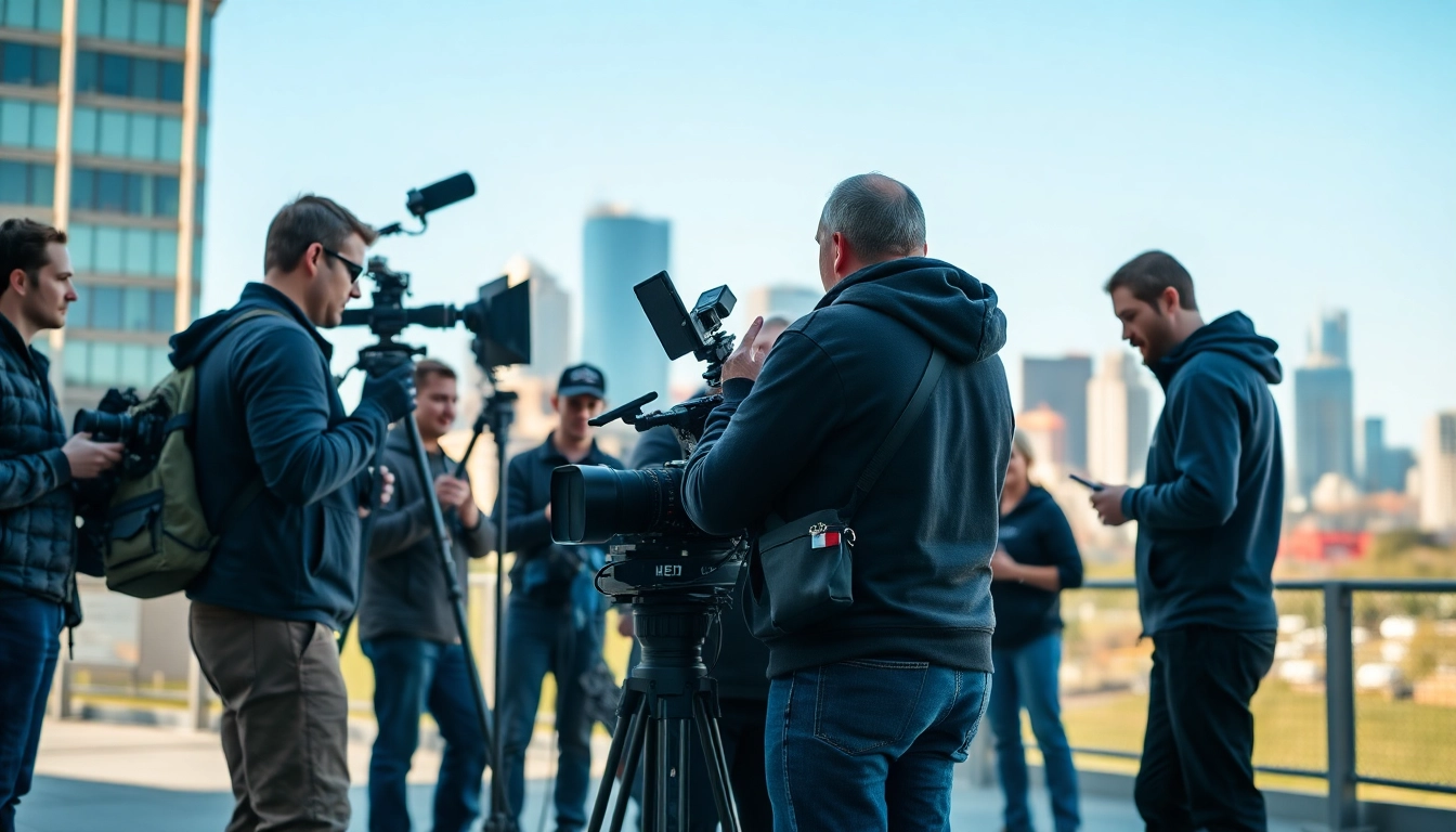Capture of video production team showcasing collaborative video production edmonton efforts in a vibrant urban setting.