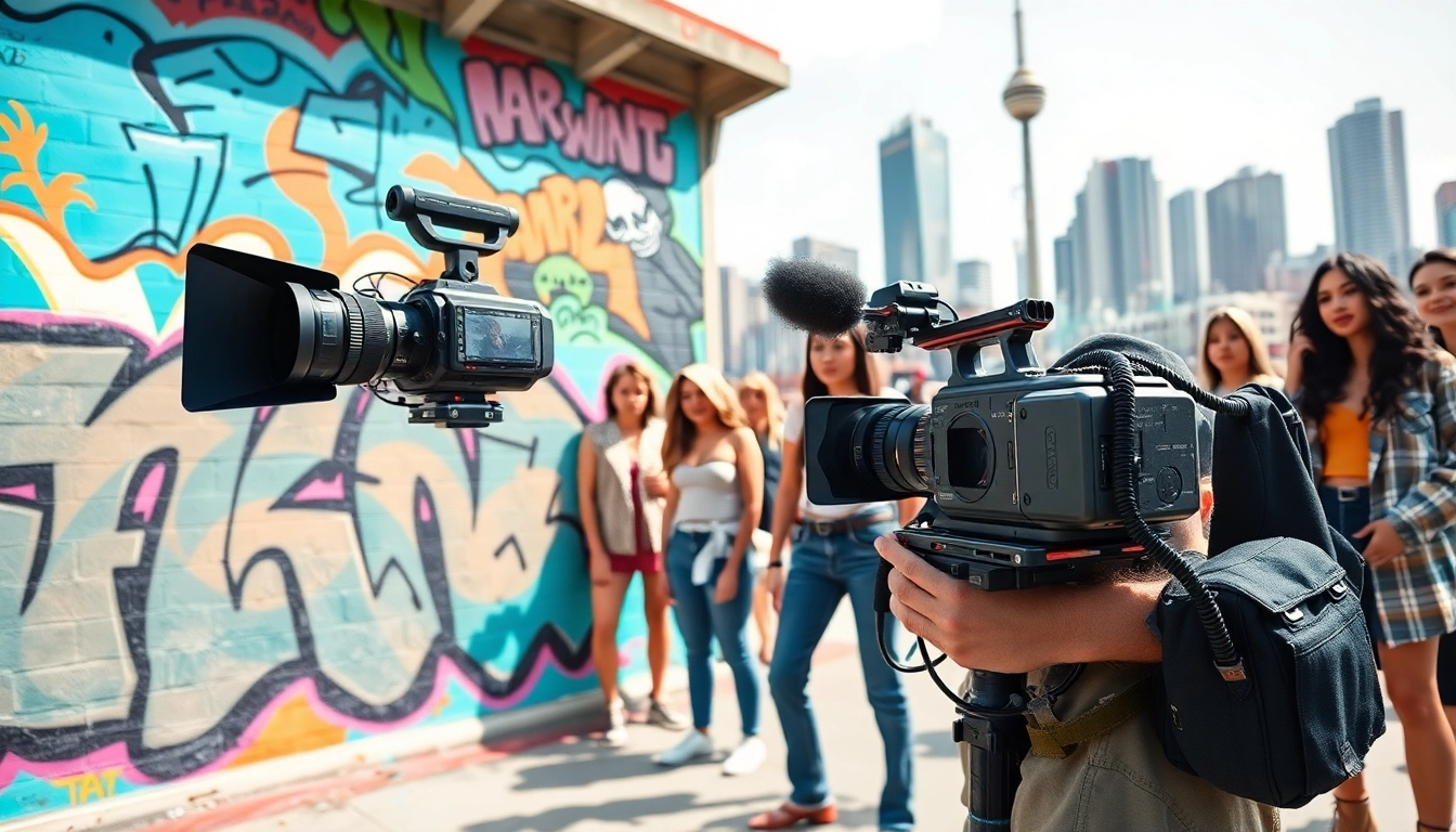 Capturing Creative Video Shoots Toronto in an urban setting with diverse models and vibrant street art.