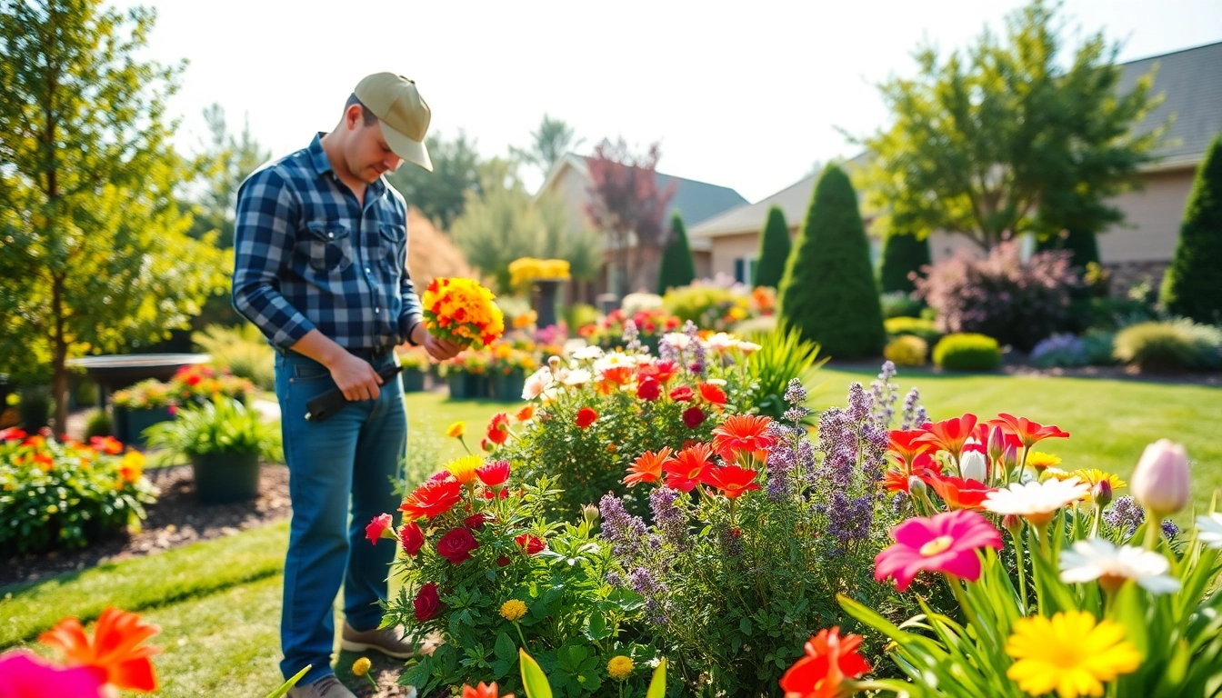 Landscapers Rapid City SD expertly tending to a flourishing garden with vibrant flowers.