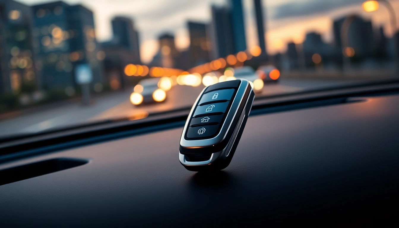 Inspecting keys for electric cars on a modern car dashboard featuring advanced technology.