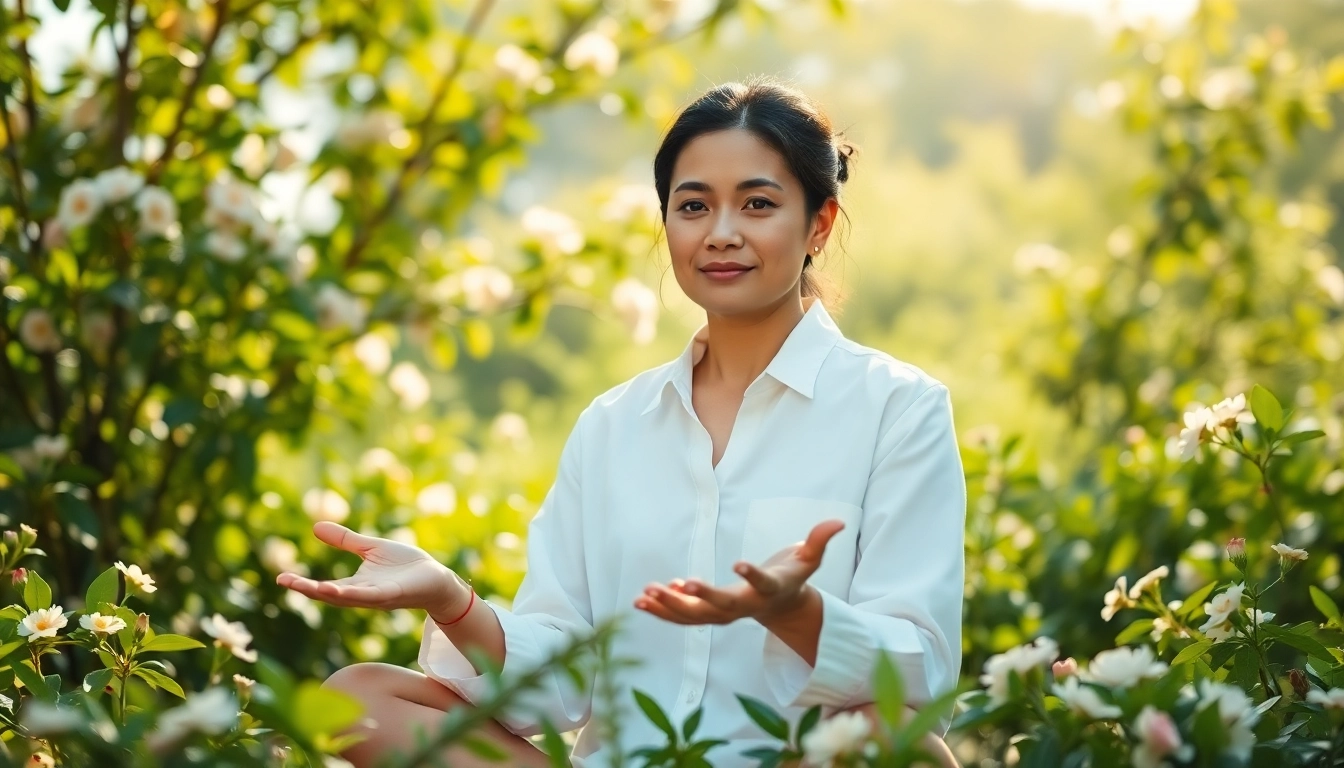 Experience lovehealingexpansion through a professional healer in a tranquil garden.