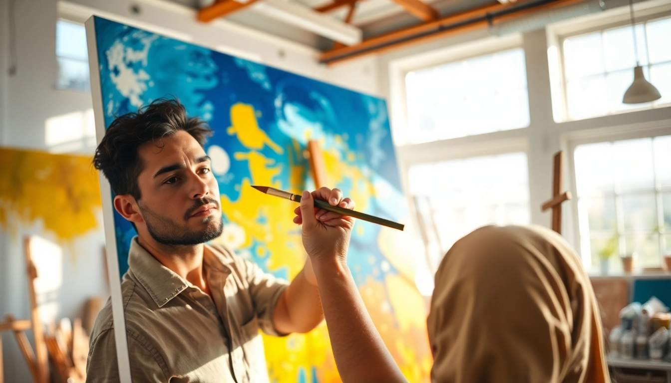 Maak een kunstwerk op canvas met heldere kleuren en een artistieke sfeer.