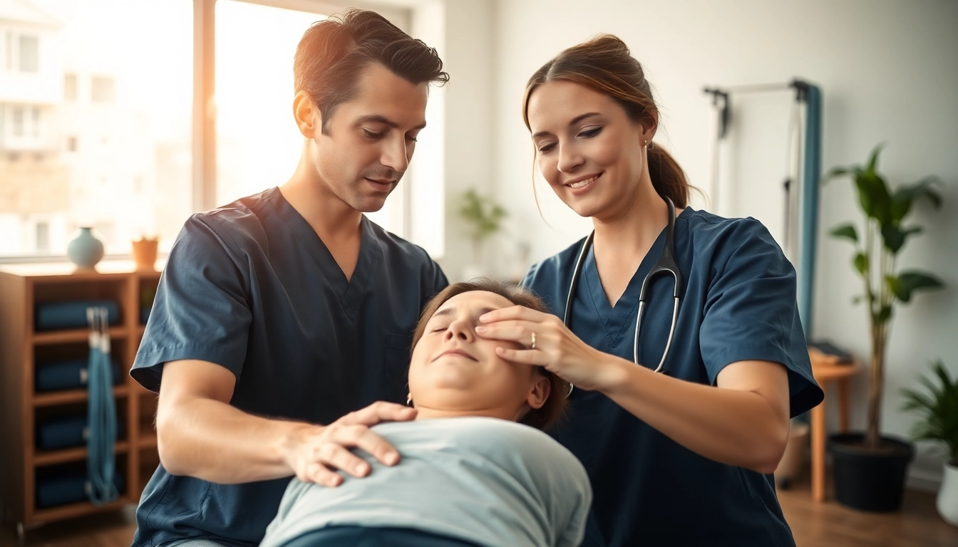Engaged physiotherapy session in Edmonton, featuring a therapist aiding a patient in treatment.