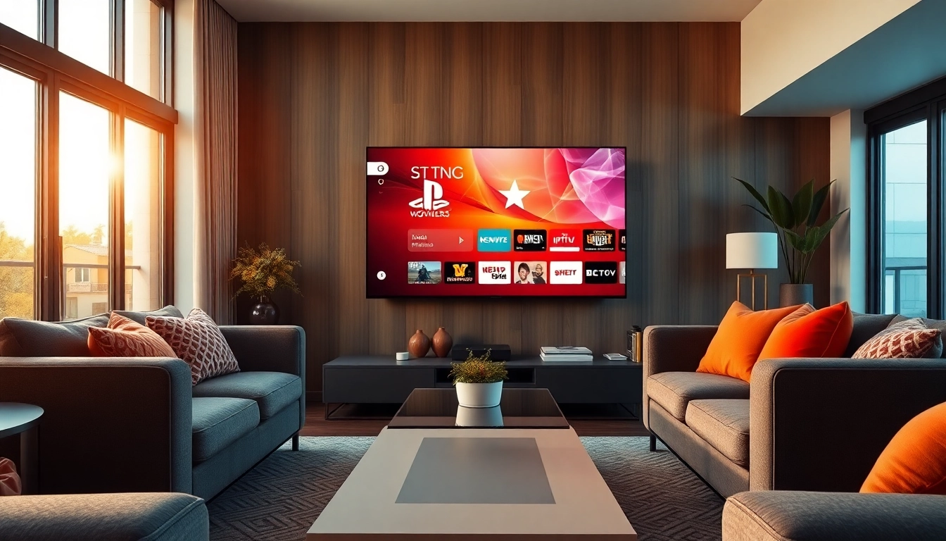 Accéder à du Code iptv gratuit dans un salon moderne avec un grand écran.