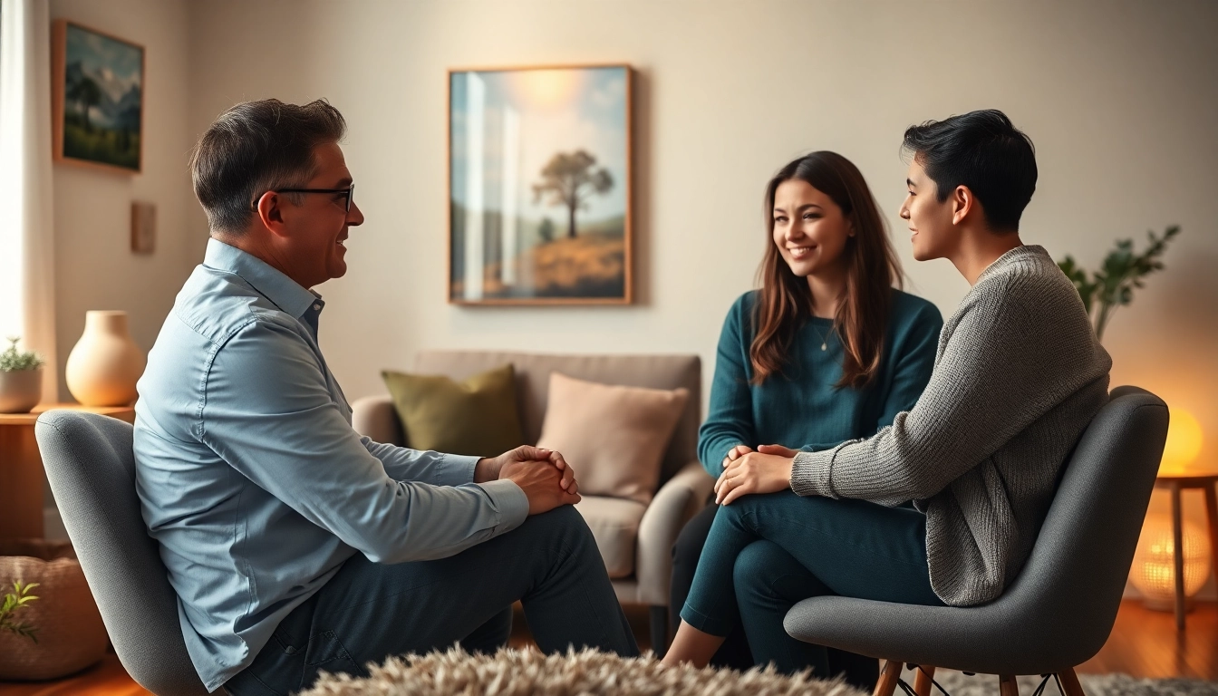 Engaging relationship coach facilitating a supportive session, enhancing emotional connections.