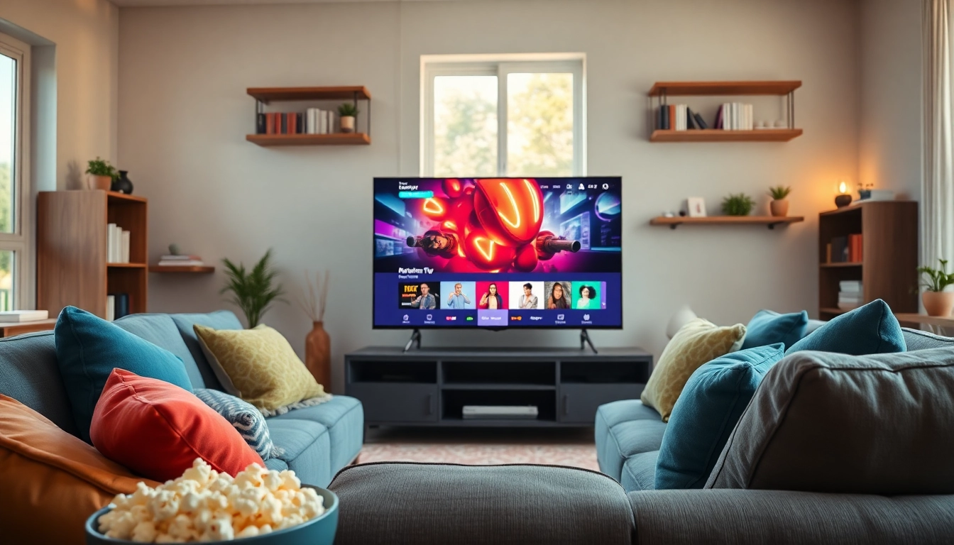 Regardez l'abonnement iptv 12 mois smart tv dans un salon moderne et accueillant.