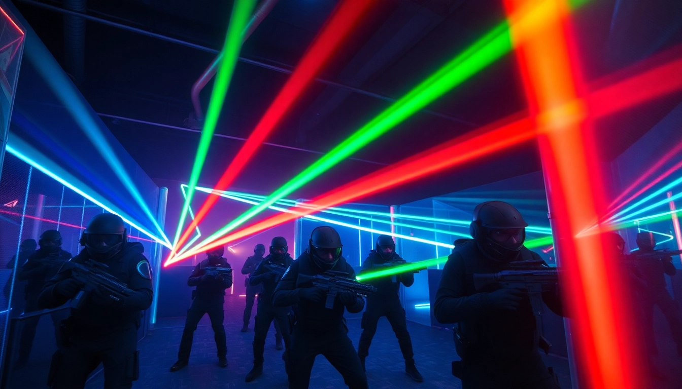 Experience a thrilling laser tag battle scene with dynamic players and colorful beams.