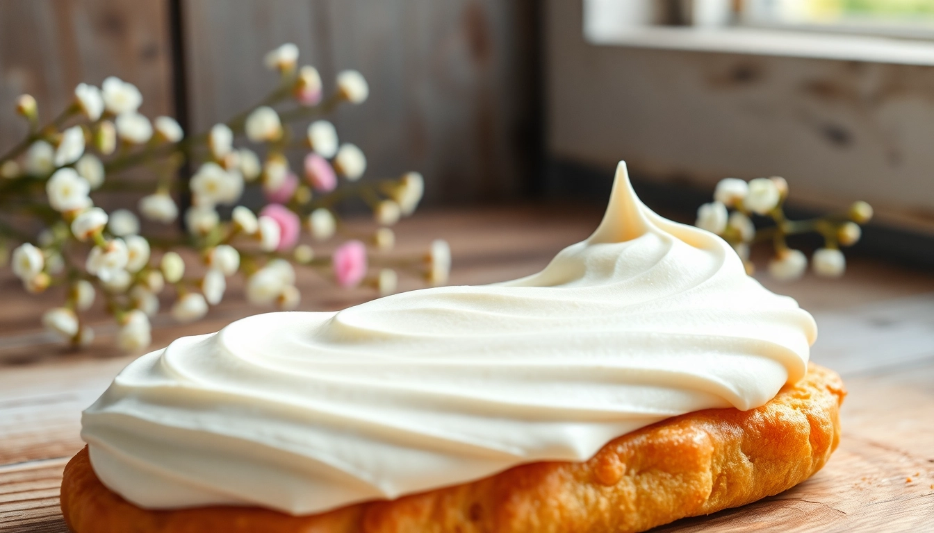 Mousseline cream elegantly spread on a pastry, showcasing its rich texture.