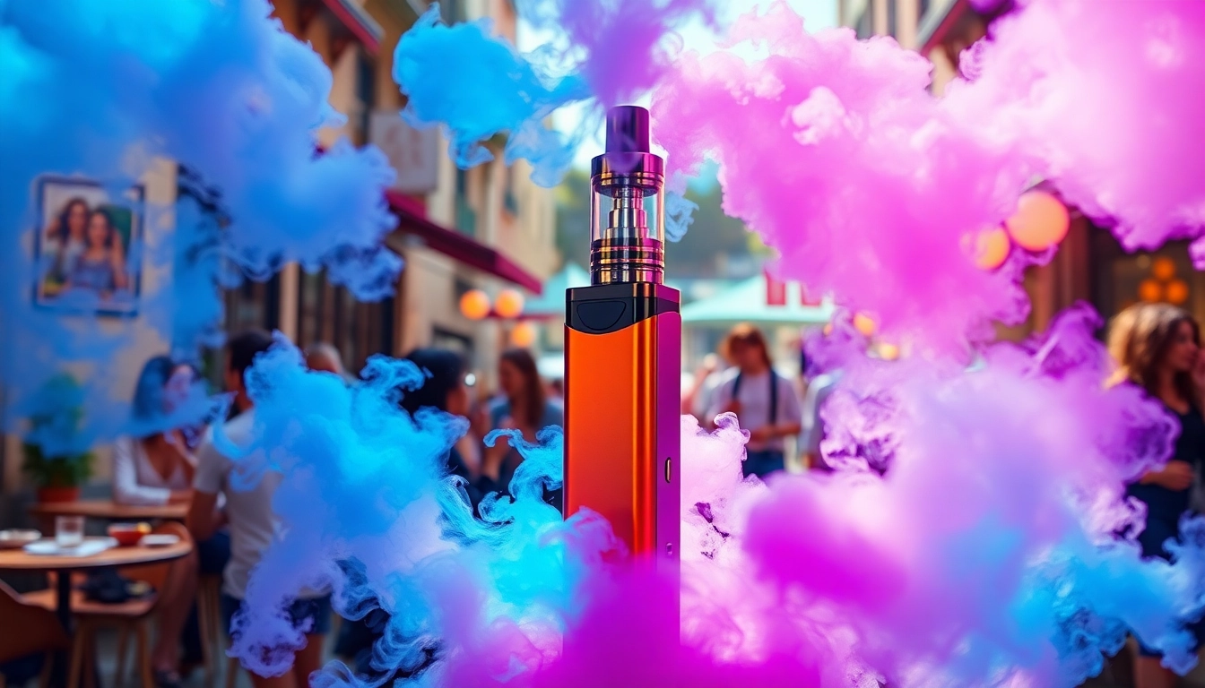 Enhance your vaping experience with this colorful puff vape surrounded by vibrant vapor clouds.