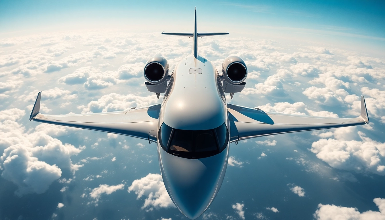 Experience personalized private jet services on a luxurious aircraft soaring through bright skies.