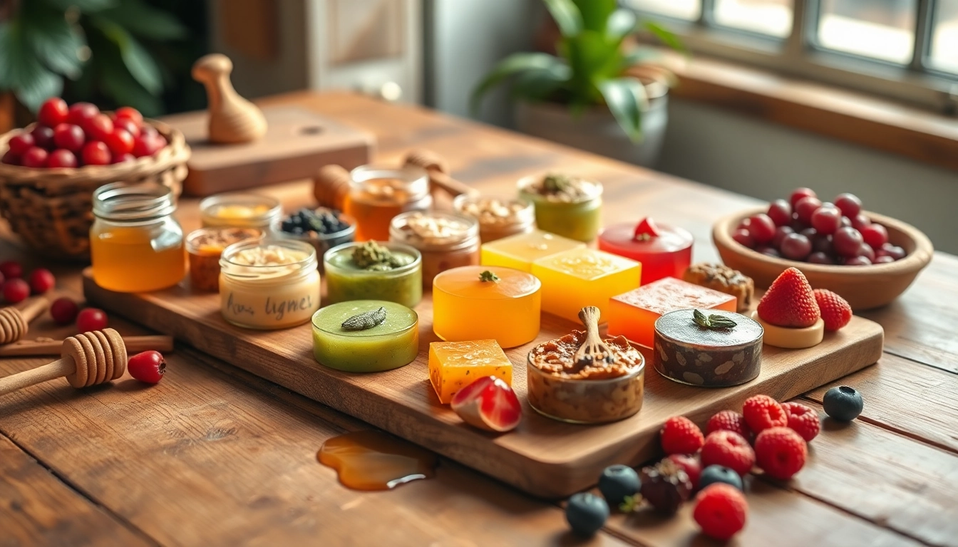 Showcase of vibrant wholesale cbd edibles with natural ingredients on a rustic table.