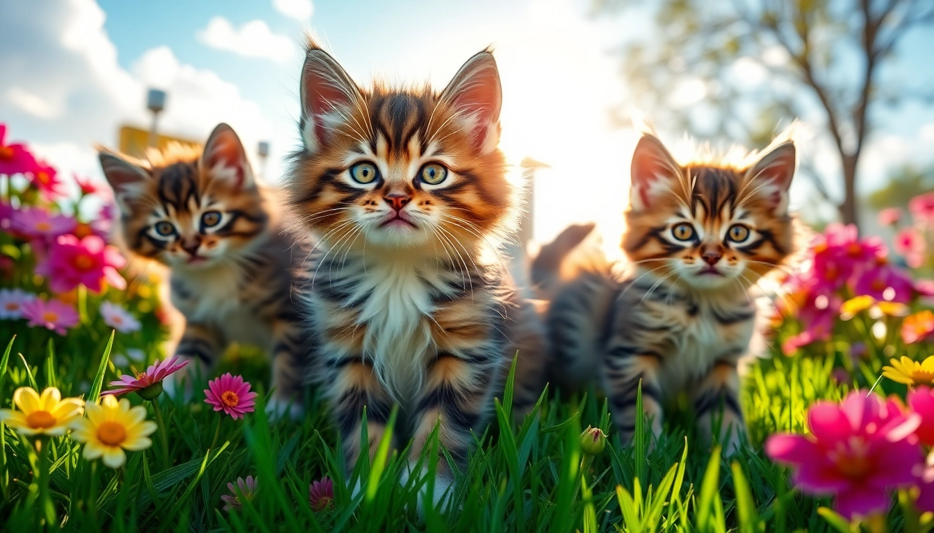 Adorable Maine Coon kittens for sale California enjoying a sunny garden, highlighting their playful nature.