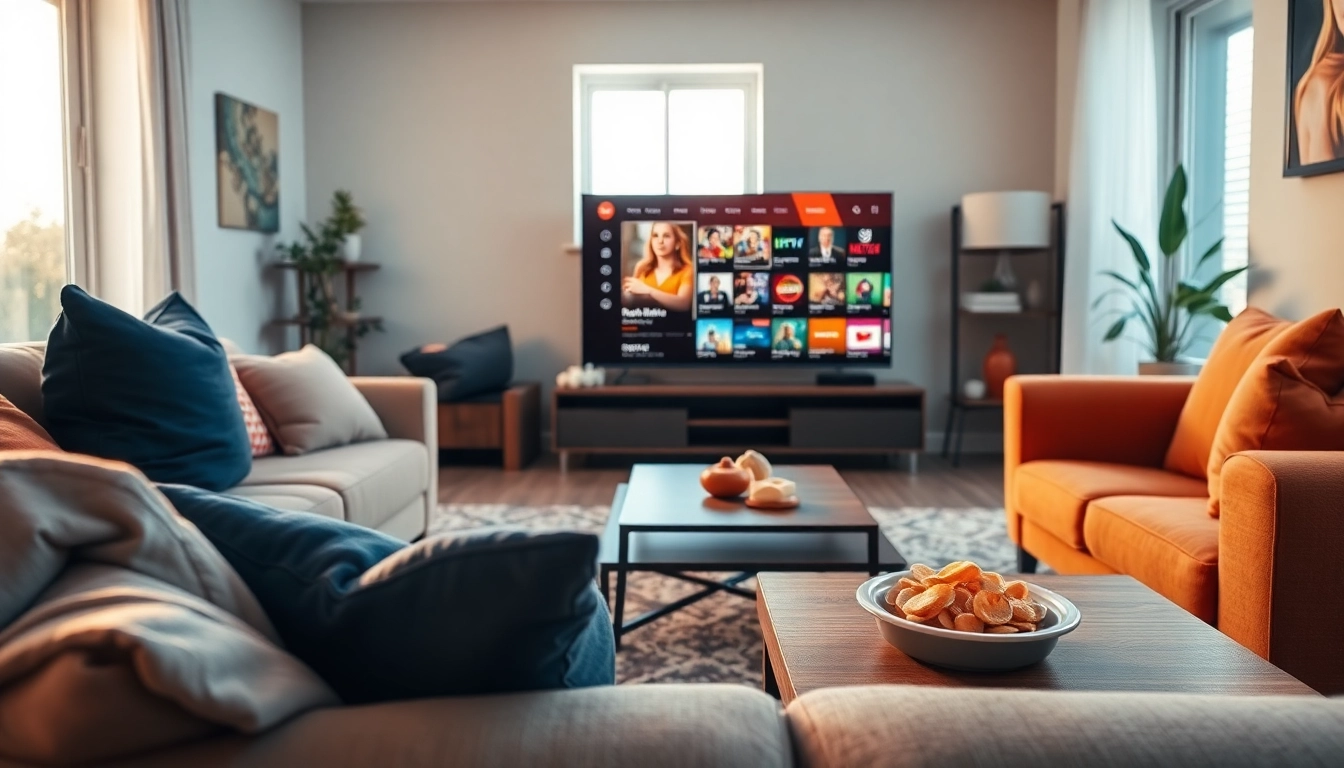 Profiter d'un service iptv sur une télévision intelligente dans un salon confortable