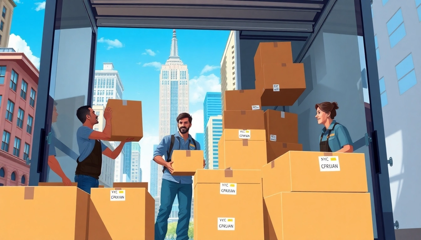 Best movers nyc helping clients move boxes efficiently in a vibrant urban setting.