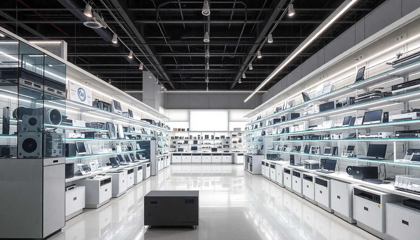 Distribución de productos electrónicos por un mayorista tecnológico en un ambiente moderno.