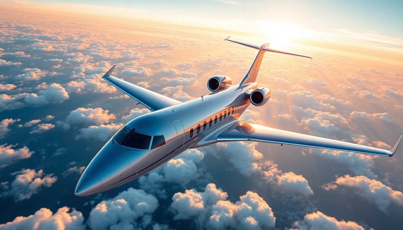 Experience personalized private jet services on a sleek aircraft soaring above fluffy clouds.